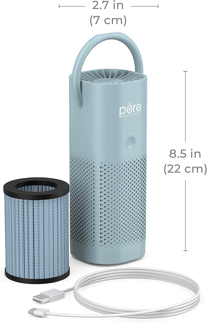Pure Enrichment® PureZone™ Mini Portable Air Purifier - Cordless True HEPA Filter Cleans Air & Eliminates 99.97% of Dust, Odors, & Allergens Close to You - Cars, School, & Office (Starlight Blue)