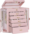 AKOZLIN 360° Rotating Jewelry Box 6-Tier Organizer Functional Jewelry Storage Case for Women Girls Ring Necklace Earring Bracelet Holder with Mirror Pink