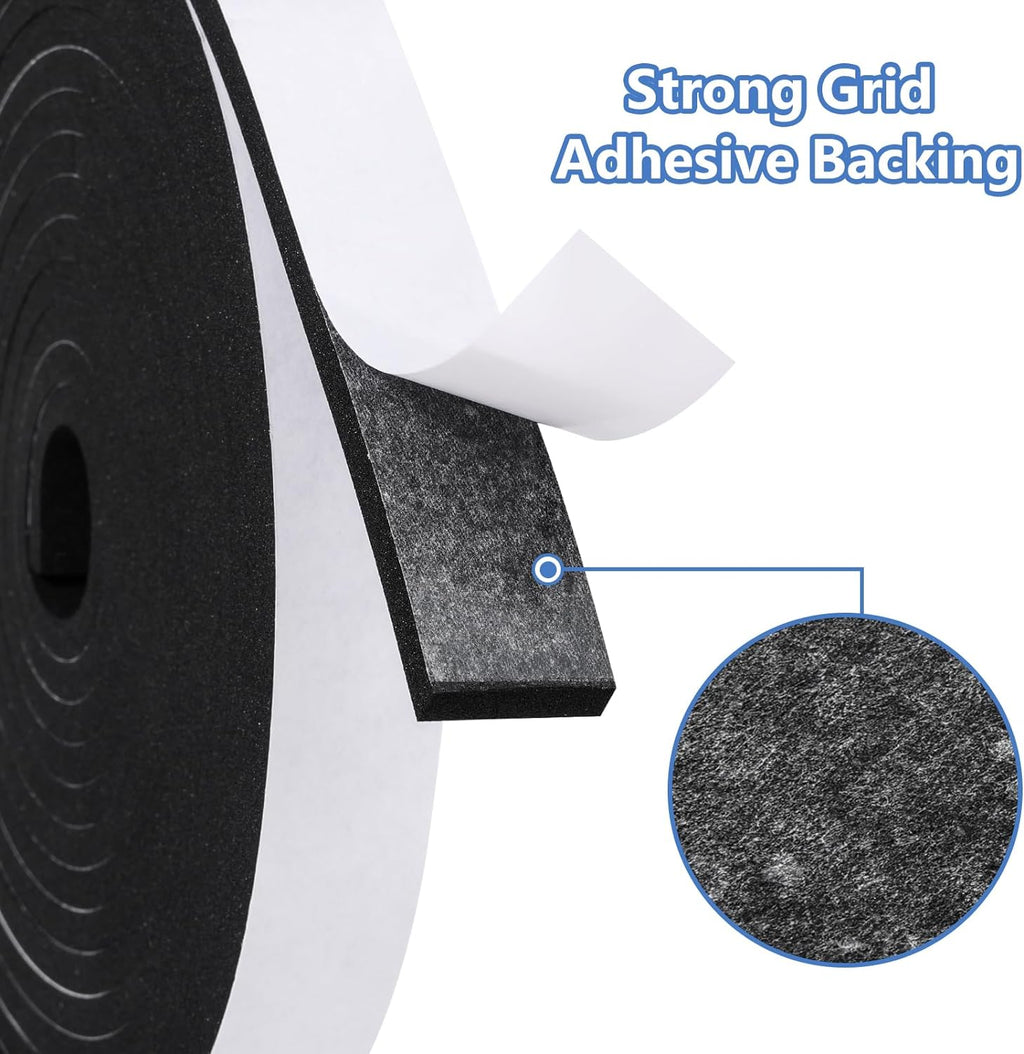 Weather Stripping Door Seal Strip- 2 Inch X 1/8 Inch X 26Feet, Strong Adhesive, Lightproof, Soundproof, Weatherproof Foam Tape Insulation for Sliding Door, Front Door Frame, Windows- Black