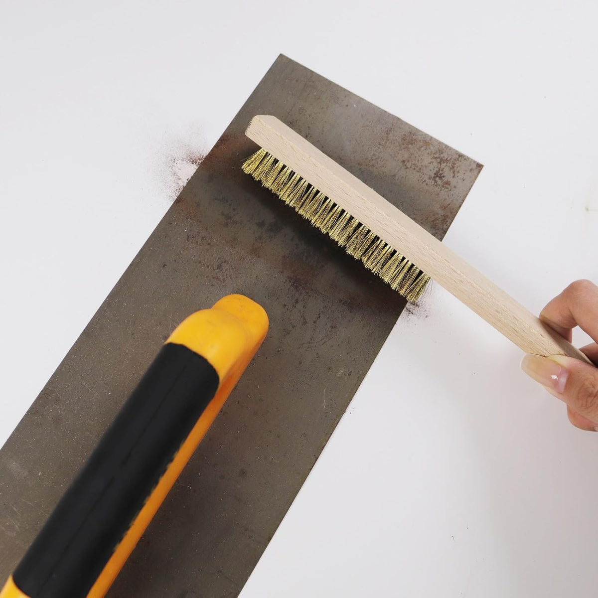 MAXMAN Brass Brush, Soft Brass Bristle Wire Brush for Cleaning Metal Rust, Welds, Home and Kitchen, Wire Scratch Brushes with 10" Beechwood Handle