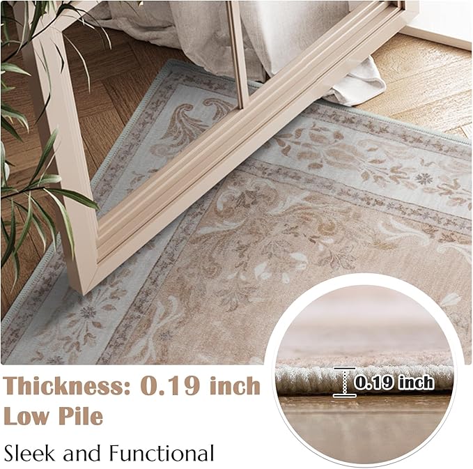 jinchan Floral 2x3 Rugs for Entryway - Vintage Washable Area Rug Ultra-Thin Low Pile Soft Small Non Slip Distressed Indoor Door mat Accent for Entrance Kitchen Bedroom (2x3ft,Coral Pink)