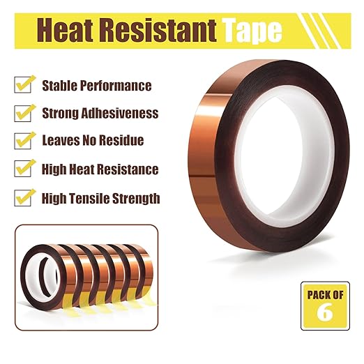 6 Rolls 10mm x16m(52FT) Heat Tape High Temperature Heat Resistant Tape Heat Transfer Tape for Heat Sublimation Press Vinyl,No Residue