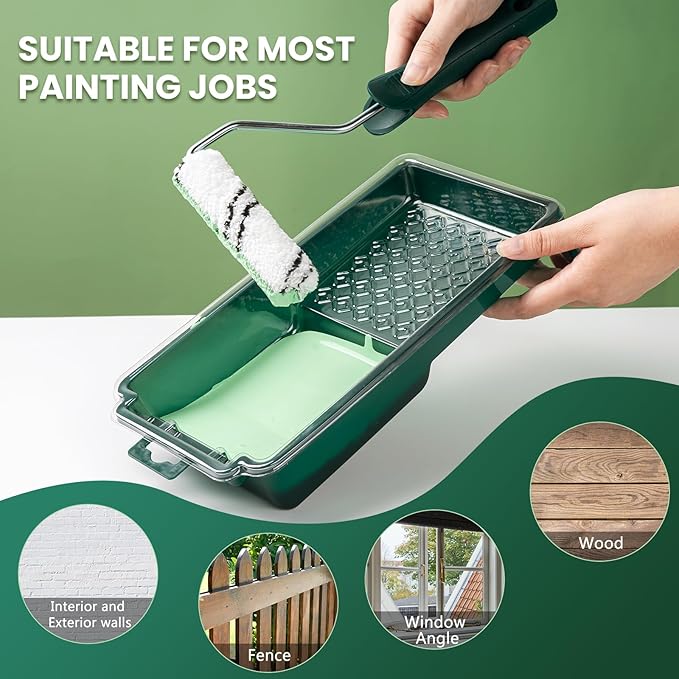 Paint Roller Kit, 15 Pcs 4 Inch Small Roller, Paint Tray, Paint Tray Liners and Paint Roller Frame, Home Improvement Paint Supplies, Mini Paint Rollers for Painting Walls