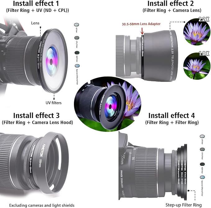 30.5mm Lens to 58mm Camera Lens Adapter,30.5mm to 58mm Filter Step up Ring Adapter Ring,Compatible All 58mm Filter Accessory
