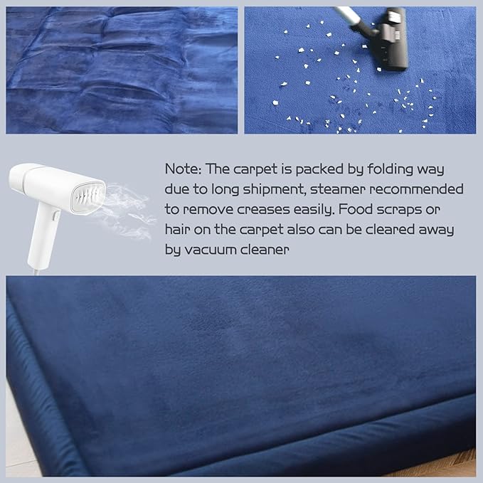 MAXYOYO Coral Velvet Area Rug, Thick Japanese Tatami Mat Living Room Carpet with Non-Slip Backing, Large Solid Color Mat for Bedroom Dormitory Yoga, Navy, 59 by 78 inch