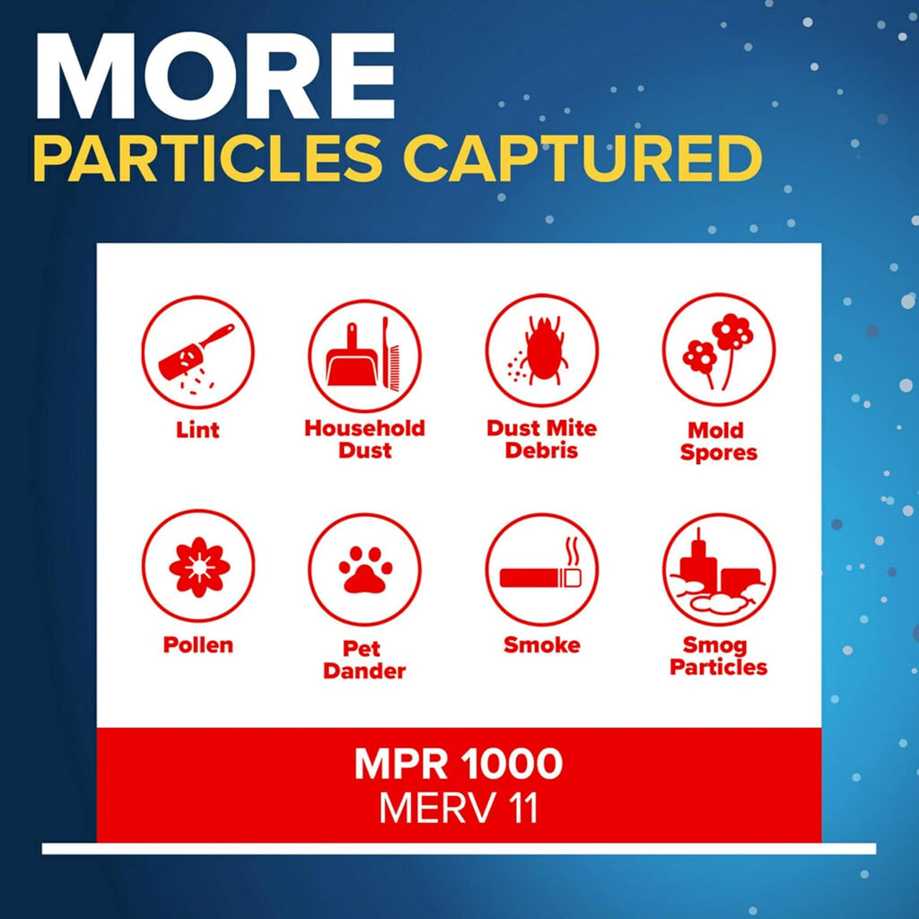 Filtrete 15x20x1 AC Furnace Air Filter, MERV 11, MPR 1000, Micro Allergen Defense, 3-Month Pleated 1-Inch Electrostatic Air Cleaning Filter, 4 Pack (Actual Size 14.81x19.81x0.81 in)