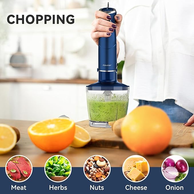 Immersion Blender Handheld 5 in 1 Hand Blender, 1000W Hand Mixer Stick, BPA-Free 12 Speed Handheld Blender 304 Stainless, Beaker, Chopper, Whisk and Milk Frother, Soup, Smoothies, Baby Food, Sauce