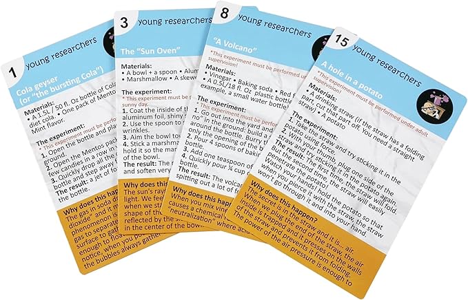 The Crazy Scientist Science Tricks Card Set - Young Researchers 20 Amazing Science Tricks. For Learning & Education - STEM Educational Games for Kids, Boys & Girls, with Instructions