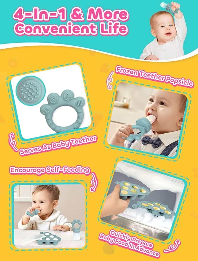 Baby Breastmilk Popsicle Molds & Fruit Food Feeder Pacifier, Silicone Baby Food Storage Containers, Baby Popsicle Molds Teething for Toddler Teething & Infant Self Feeding (Blue)