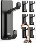 Wall Hooks for Coat and Towel: 13LB Adhesive Door Hanger Stick on, Black 6 Pack