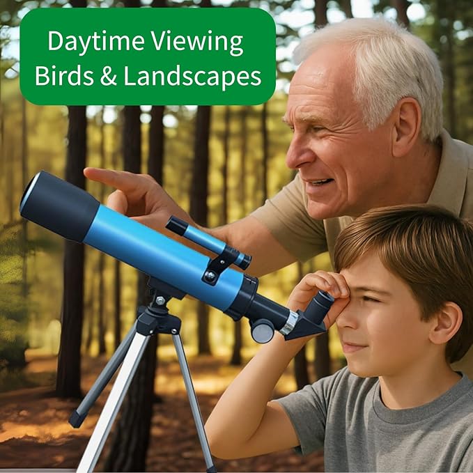 Telescope for Kids 50mm 100x Magnification Beginner Telescopio with Tripod, 2 Eyepieces & Finder Scope, STEM Educational Gift for Boys & Girls Ages 6-12, Portable Kids Telescope for Astronomy