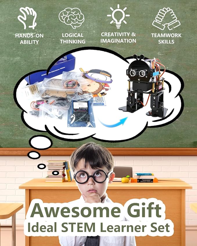 Biped Robot Kit STEM Toys Science Kit for Kids, Bionic Bipedal Robotics Programmable Coding Crafts Set for Arduino ESP32, Birthday Gift for Age 8-12 Boys Girls Teens