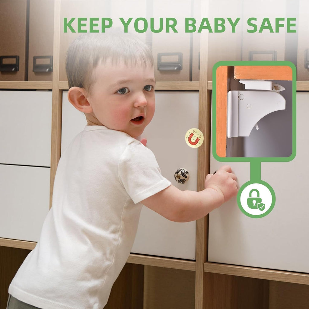 10 Pack Vkania Magnetic Cabinet Locks Baby Proofing - Baby Safety Latches for Drawers and Cabinets - Easy Installation No Drilling