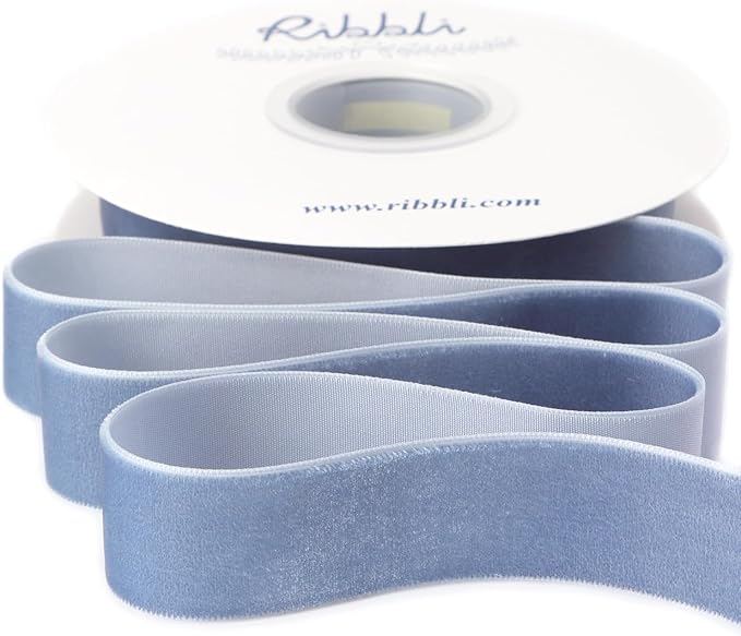 Ribbli Dusty Blue Velvet Ribbon 1 Inches Continuous10 Yard Spool Blue Christmas Ribbon for Gift Wrapping Crafts Home Decor