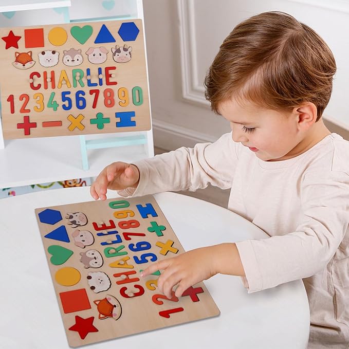 Personalized Name Puzzle for Toddlers 1-3 Wooden Alphabet Shape Number Blocks Personalized Baby Gifts 1st Birthday for Girls & Boys Preschool Educational Montesorri Toys for 1 Year Old 2 3 4 5