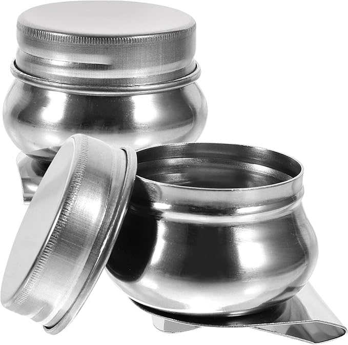 SEWACC 2pcs Stainless Steel Brush Cleaning Pot Lid Mouth Palette Cup for Oil Painting and Sturdy Dipper Container for Home Schools and Training Centers