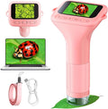 Microscope for Kids with 12 Slides, 100X-1000X 1080P Digital Handheld Kids Microscope, Mini Portable Pocket Miniscope Science Toys Gifts for 3+ 4 5 6 7 8 9 10 11 12 Year Old Boys Girls, Pink