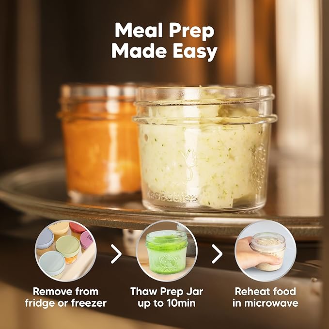 KeaBabies 12pk 4oz Glass Baby Food Containers with Lids - Leak-Proof, Microwavable Small Glass Jars, Baby Purees & Toddler Snack Storage Containers, BPA-Free, Dishwasher & Freezer Safe (Nord)