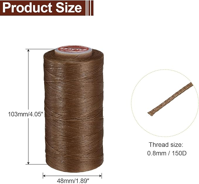 uxcell Flat Leather Sewing Waxed Thread, 270m / 295 Yards Polyester Wax String, 150D Wax Stitching Cord for Leather Crafts, Bookbinding, Bracelets Braided, Brown