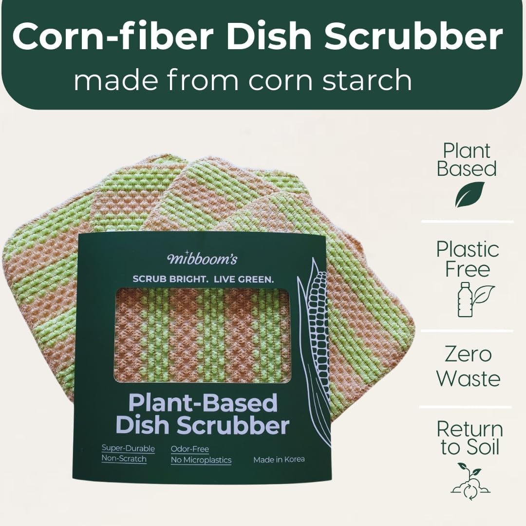 mibboom's Dish Scrubbers – Non-Scratch, Reusable Kitchen Sponges for All-Purpose Cleaning, Made in Korea, 4 Pack (7.6 x 7.4 in)