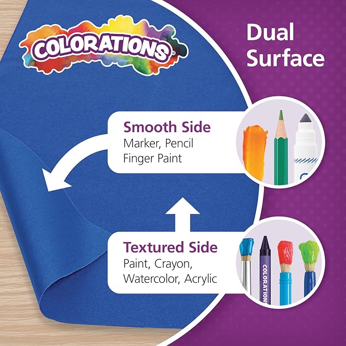Colorations Arts and Crafts Paper Roll - 36" x 1000', Royal Blue, Dual Surface, Markers, Finger Paints, Painting, Watercolors, Acrylic Paints, Wall Art, Bulletin Board Paper, Kids Crafts (Item # DSRB)