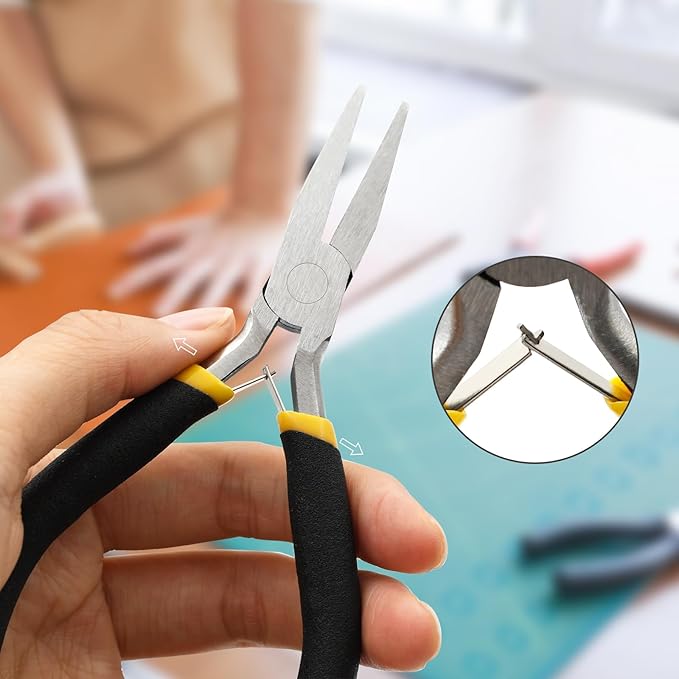 8pc 4.5" Mini Pliers Set - Long, Diagonal, End Cutting, Bent, Combination, Flat, Needle, Round Nose Pliers for Jewelry Making
