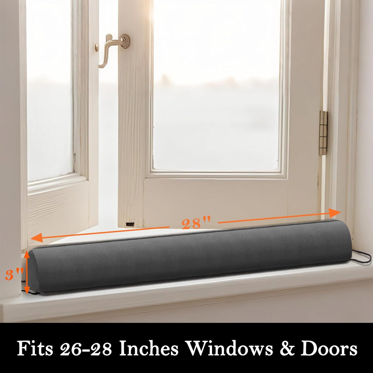 Sunolga 28" Door Draft Stopper Blocks Hot and Cold Air with Removable Washable Cover for Gaps Up to 3", All-Season Seal for Noise, Door Sweep for Bottom of Door and Window, Home Essentials, Gray