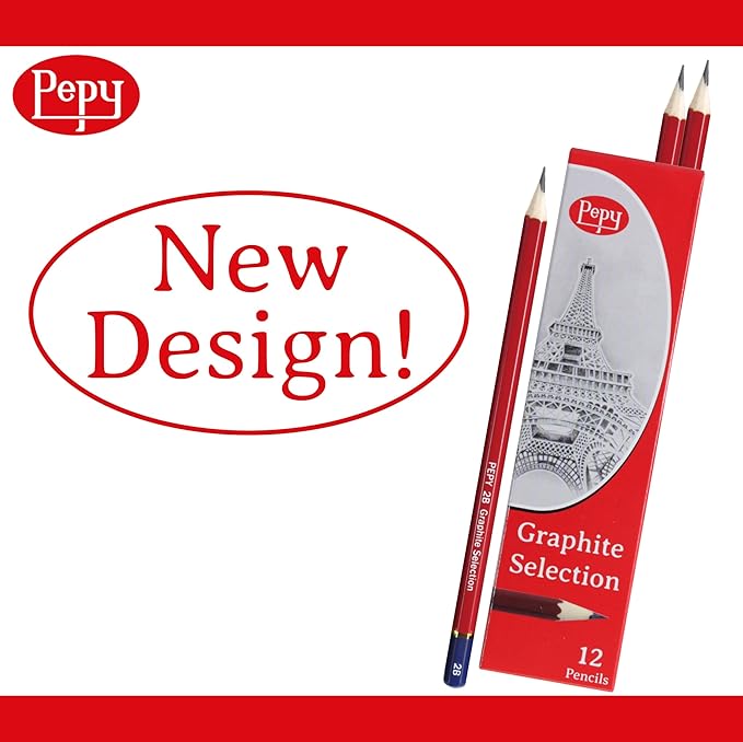 Pepy Graphite Professional Drawing Pencils - Set of 12 3B Pre-Sharpened Black Lead Pencils; Perfect for Drawing, Sketching and Shading, Graphic and Fine Art