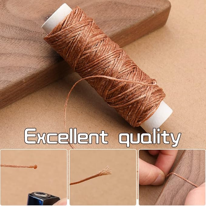 Ftyiwu Waxed Thread, Upholstery Needle and Thread 32 Yards with 7PCS Hand Sewing Needles for Home Upholstery Carpet Canvas Repair Leather Sewing (Dark Khaki)