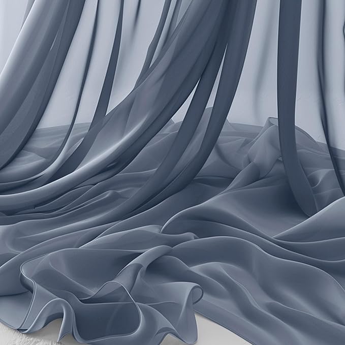 Horbaunal Dusty Blue Chiffon Fabric by The Yard, 1 Yard Continuous Sheer Fabric 59" Wide Soft Draping Fabric for Wedding Arch Draping Party Backdrop DIY Sewing