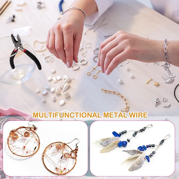 Funrous 5 Rolls 5 Size Jewelry Wire 18, 20, 22, 24, 26 Gauge Copper Wire Kit Jewelry Beading Bendable Craft Metal for Making Crafts, Sculpting with a Pliers(Gold)
