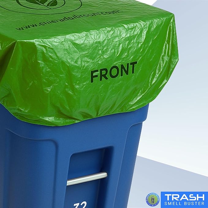 Trash Can Smell Eliminator Cover Odor Eliminating Bag with Optional Straps Lemon Scented Durable Chemical Free 32 Gallon 2 Pack