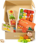 Tiny Land Montessori Toy Set for Babies 18-24 Months Investigator Play Kit- 4-in-1 Wooden Learning Toys with Color Sorting, Lacing Beads, Shape Matching, and Seasons Puzzles