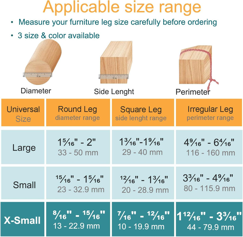 32 Pcs Chair Leg Protectors for Hardwood Floors, Silicone Felt Furniture Leg Cover Pad for Protecting Floors from Scratches and Noise, Smooth Moving, X-Small(Fit Round Diameter：1/2" to 5/16")