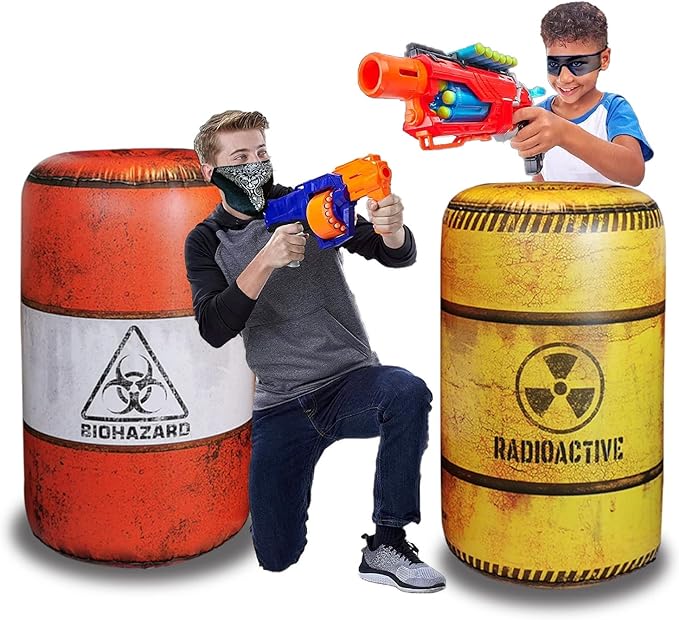 Barrels Inflatables Set, Combat Battlefield Compatible with Nerf, Laser tag, Water Gun, Dart Gun, Perfect for Boys and Girls Birthday Activities, Suitable fot Kids and Adults