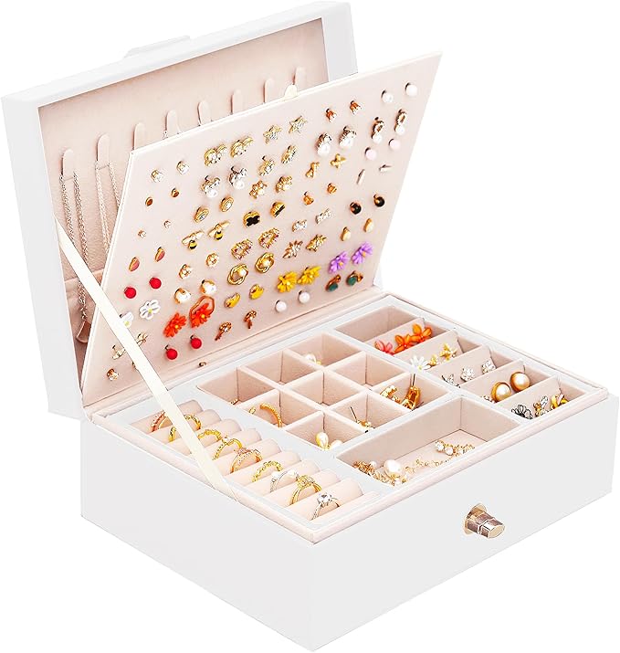 Girls Jewelry Box for Earrings Jewelry Organizer Box Teen Girls Earrings Organizer Jewelry Box Earring Holder Organizer Stud Earring Box for Girls Womens Jewelry Case Organizer White