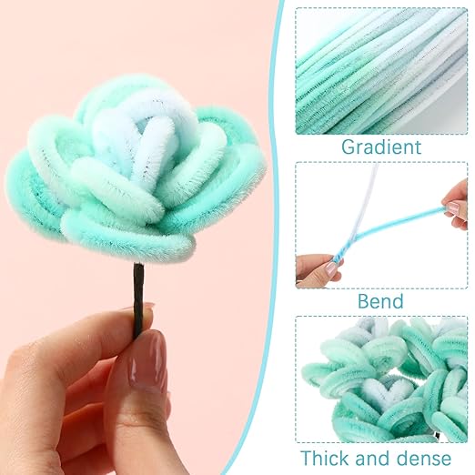 DaisyInner 700 Pcs Halloween Fall Pipe Cleaners Craft Bulk Pastel Chenille Stems Flower DIY Gradient Colored Fluffy for School Classroom Thanksgiving Christmas Party Supplies(Blue Style)