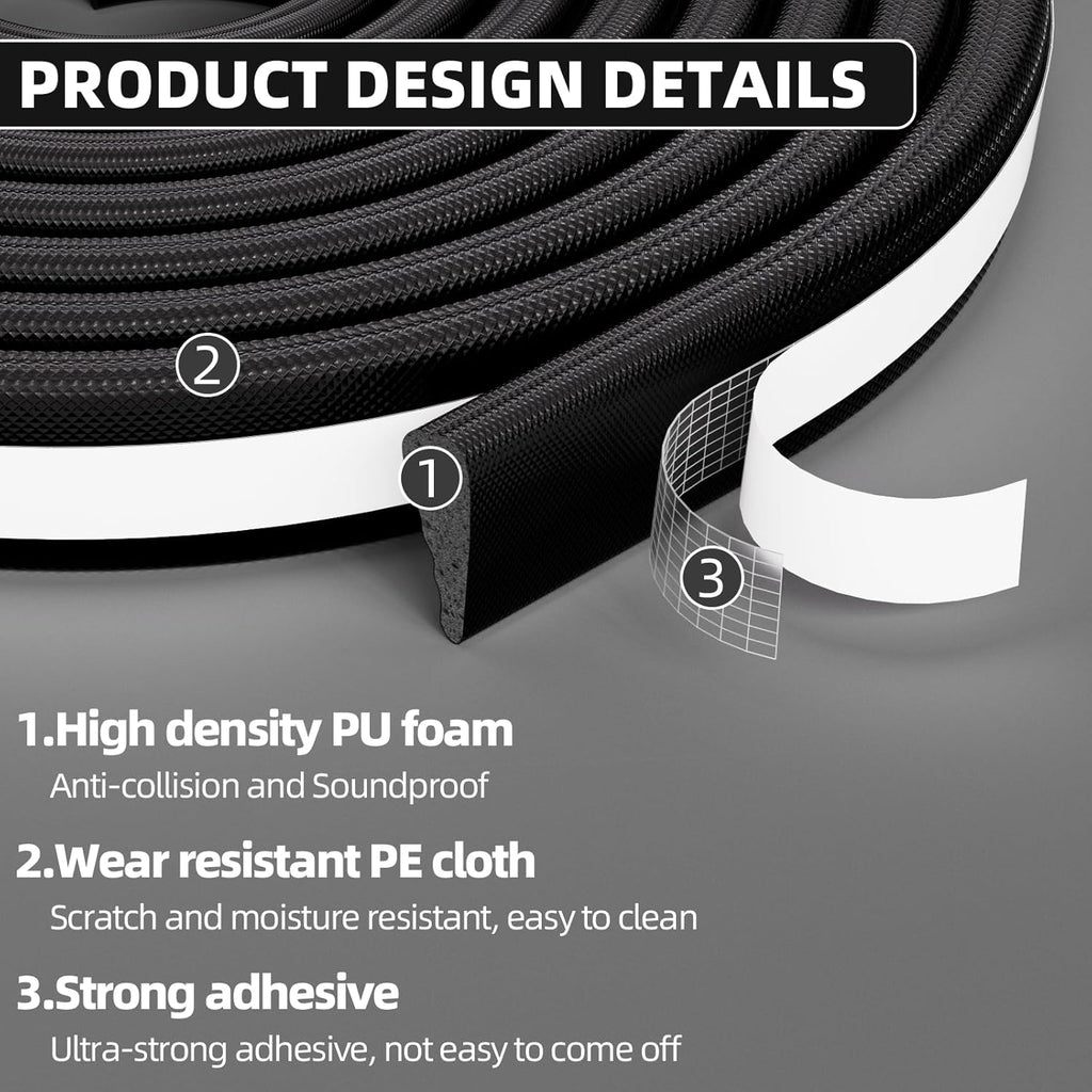 118" Wedge Weather Stripping Door Seal Strip for Door Frame & Window,Self Adhesive Window Insulation Draft Stopper Seal for Winter,Gray Foam Door Gap Filler for Soundproofing Light Blocker,Black
