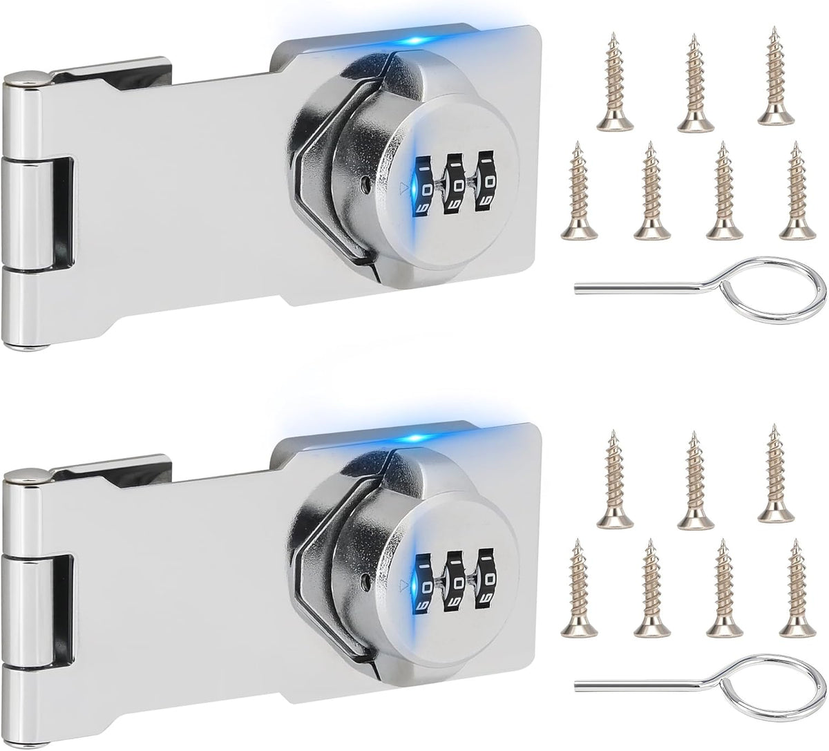 Keyless Cabinet Lock with Combination Code - 3-Digit Password Hasp Latch Lock for Drawers, Bifold Closet Door and Double Sided Door (Silver, 4.5 Inch, 2 Pack)