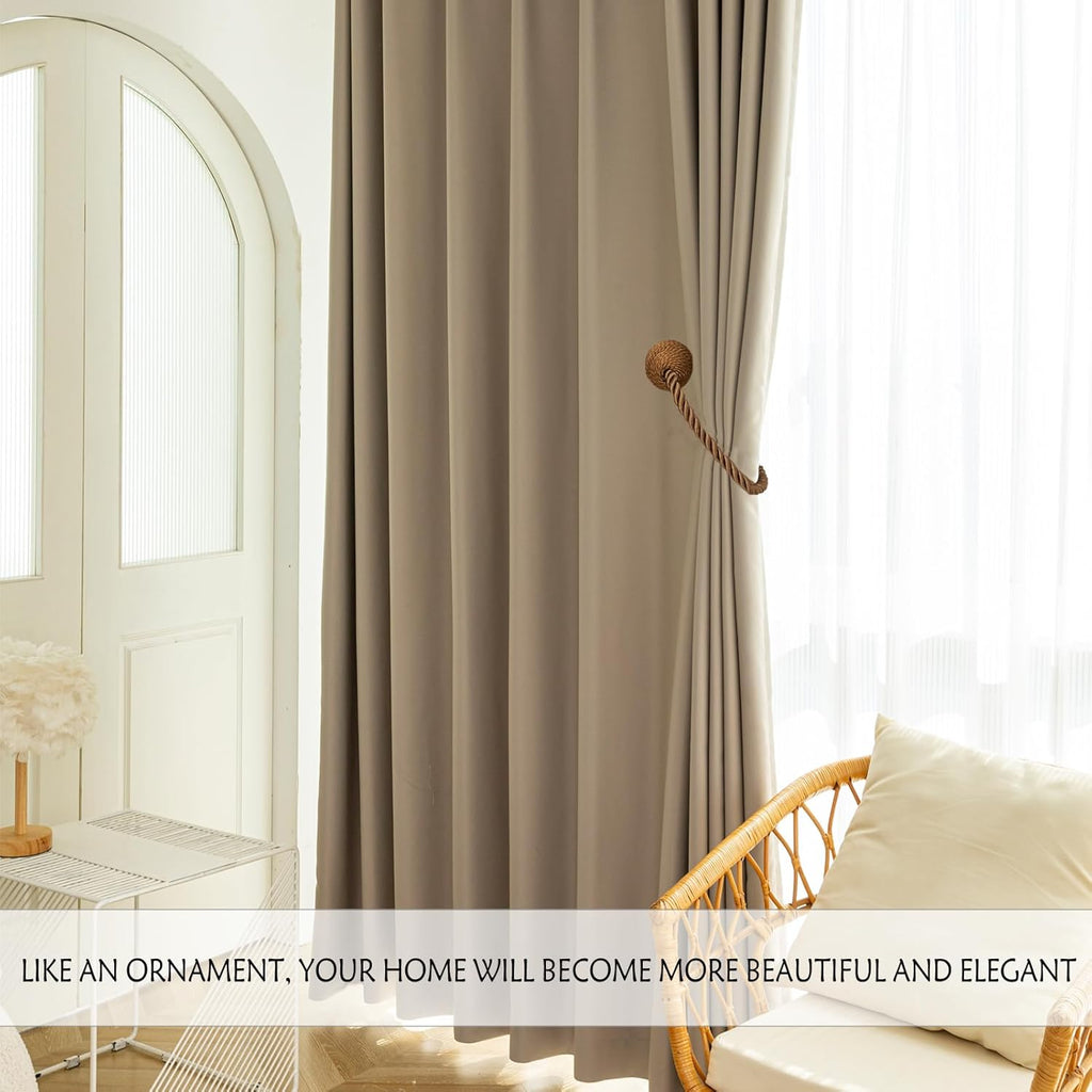 Magnetic Rope Curtain Tiebacks 6 Pack Holders for Drapes and Curtains, Khaki