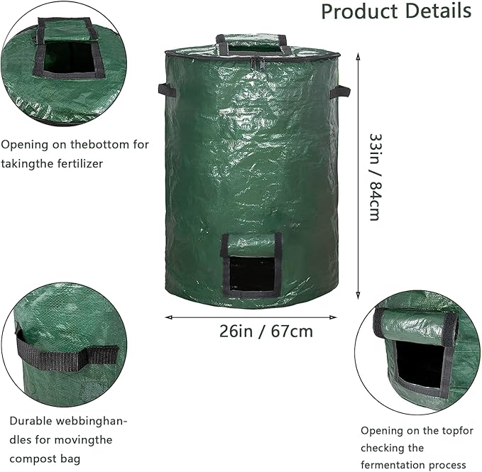 Large Compost Bin Bags,Garden Compost Bin Bags 80 Gallon(300L) Outdoor Foldable Garden Yard Garbage Cans Leaf Bag (Green 2pcs)