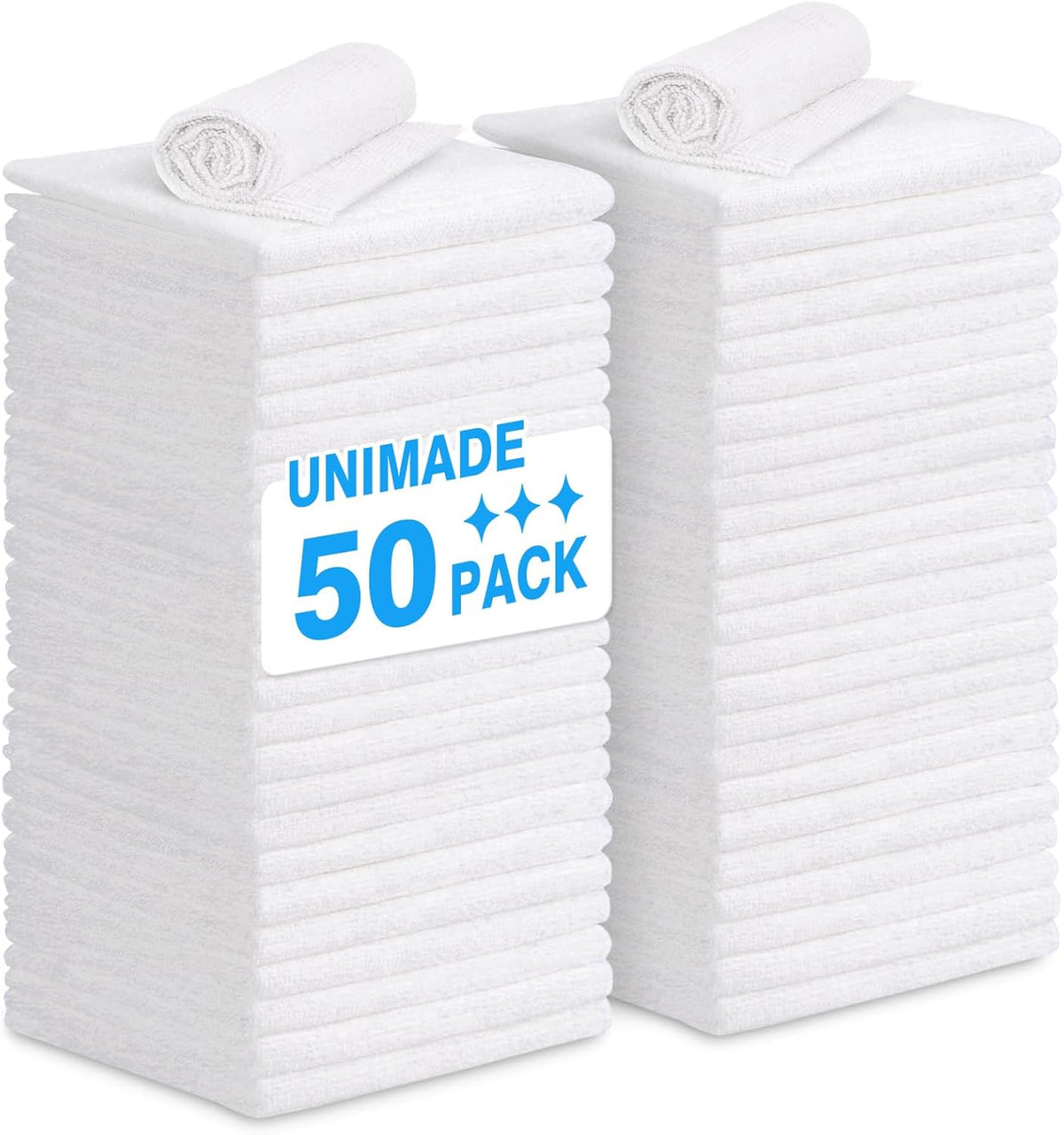 Shop Towel Rags, 50 Pack Reusable Shop Rags Bulk Microfiber Cleaning Cloth Lint Free Cleaning Towels for Car Kitchen Automotive Bar Mechanic Restaurant Garage, 11.5"x 11.5", White