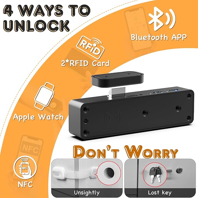 Eseesmart Smart Cabinet Lock, Hidden Magnetic Bluetooth RFID Keyless Drawer Lock, Baby Proofing Child Safety Cabinet Locks for Liquor File Cabinet Cupboard Desk Dresser Adults Black