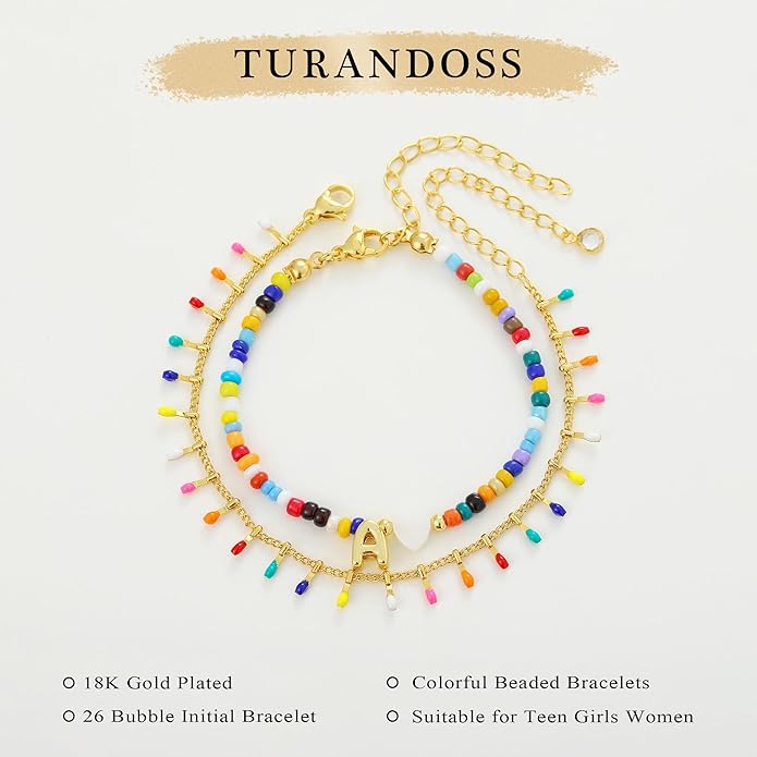 Turandoss Colorful Beaded Bracelets for Women - Trendy Boho Layered Bracelet Cute Charm Bracelets for Teen Girls Summer Gifts Jewrly