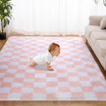 Super Soft Rug for Bedroom, 4x5.8 Ft Pink and White Area Rug Classic Checkered Shaggy Anti-Skid High Pile Soft Fluffy Rug Fuzzy Carpet for Living Room Bedroom Kids Room Nursery, Dorm Home Decor