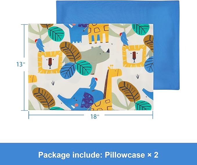 TILLYOU Toddler Pillowcases 13 x 18 Travel Pillow Case 2 Pack, Kids Pillowcases Machine Washable with Envelope Closure, Animal Geometry & Blue