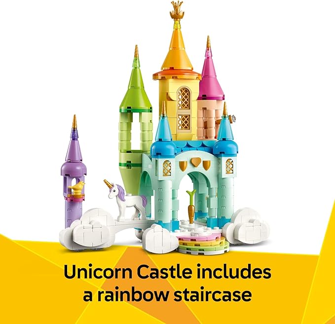 LEGO Creator 3 in 1 Unicorn Castle Building Toy for Kids - Unicorn Toy Trio for Girls & Boys, Ages 8+ - Build 3 Pretend Play Toys with 1 Set of Building Blocks - Gift Idea for Birthdays - 31175