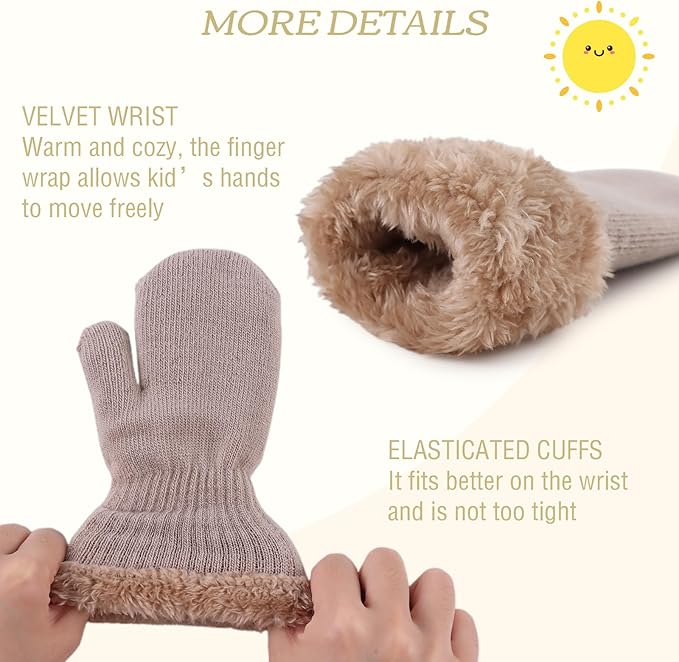 PESAAT Baby Girl Mittens Fleece Toddler Boy Mittens Warm Kids Winter Gloves Unisex Cold Weather Baby Gloves