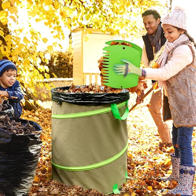Colwelt Collapsible Garden Bag 47Gallon, Collapsible Leaf Bags with Hard Bottom, Heavy Duty Yard Waste Bag Leaf Bin, Leaf Pop up Trash Can (come with Leaf Scoop, Garden Gloves)