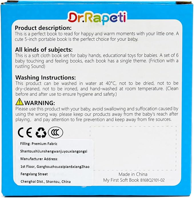 Dr.Rapeti Soft Cloth Books Baby Books Bath Books 6-Pack for Baby Infant Toddler Kids Crinkle Squeaky Washable Chewable Non-Toxic Early Educational Giftable